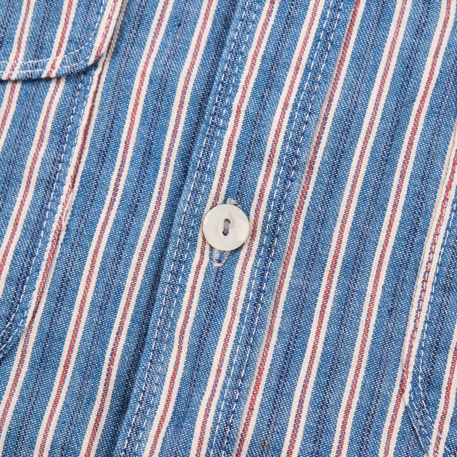 Men's Freenote Cloth Bodie Acorn Pocket Shirt with selvedge stripe pattern, featuring a classic collar and chest pocket.