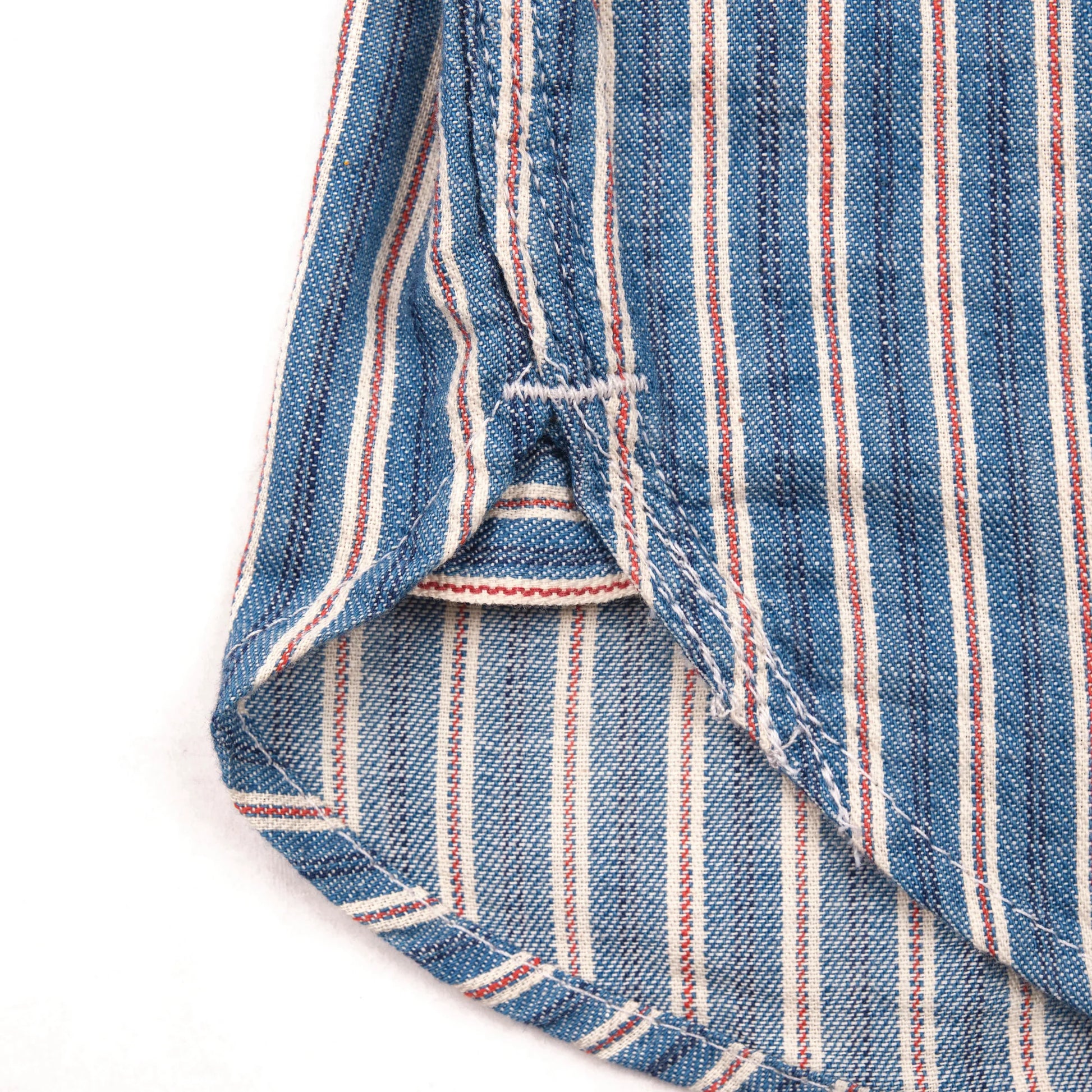 Men's Freenote Cloth Bodie Acorn Pocket Shirt with selvedge stripe fabric, featuring a classic collar and chest pocket.