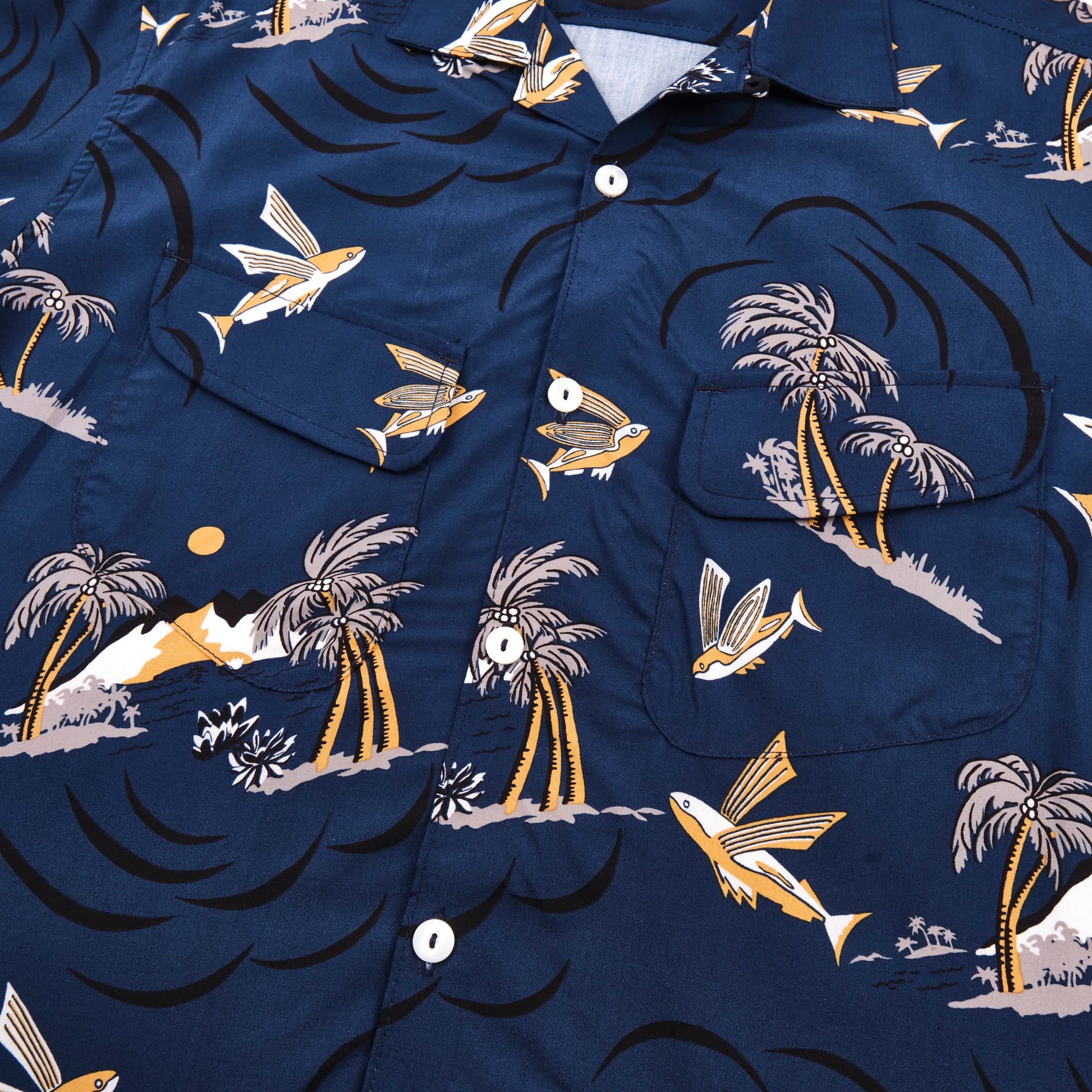 Dean Double Pocket SS Shirt - Navy Flying Fish - DUNE + SALT