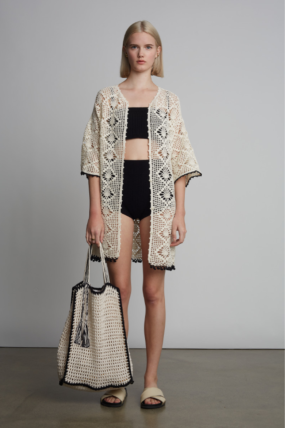 Vera Crochet Tote Bag - Ivory w/ Black Tipping