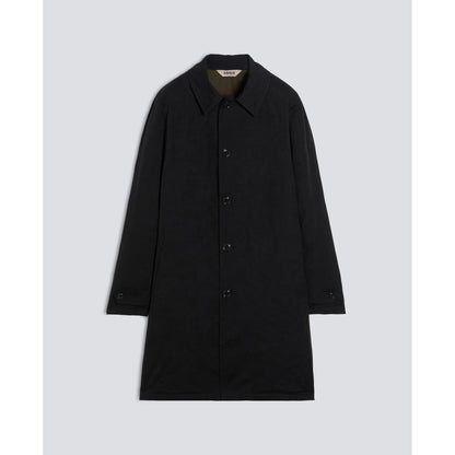 Men's Pascal wool and cashmere coat by Aspesi in black navy, showing the tailored collar and smooth fabric texture.