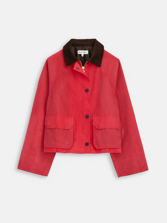Chiltern Cropped Jacket In Waxed Canvas - Red - DUNE + SALT