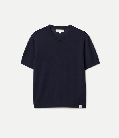 Refined Merino Wool Short Sleeve Women's T-Shirt - Dark Navy - DUNE + SALT