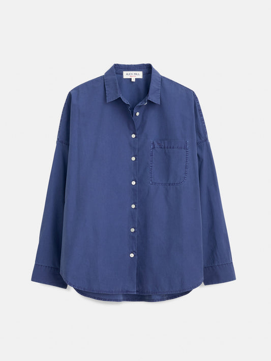 Women's Jo Shirt in Sea Ranch Blue cotton poplin by Alex Mill, featuring a relaxed fit and classic button-down design.