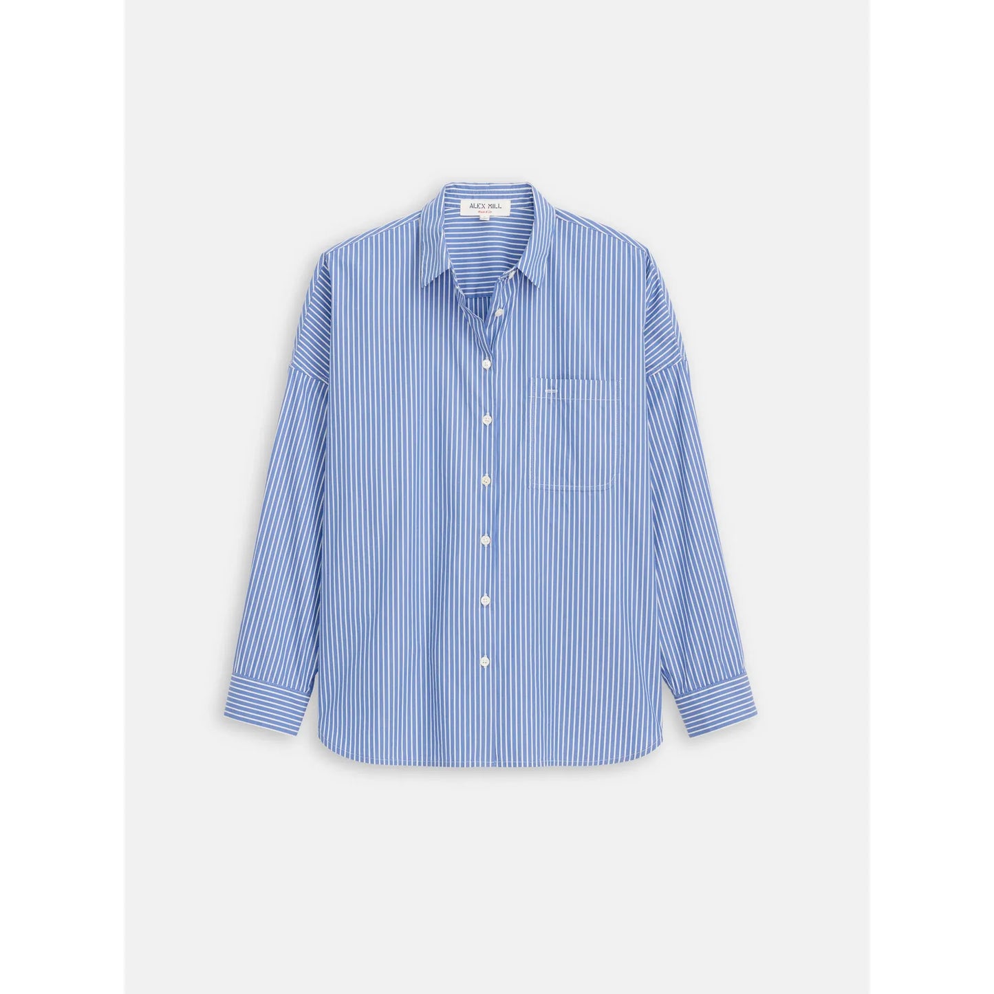 Jo Striped Shirt In Cotton Poplin - Blue/White Stripe - DUNE + SALT
