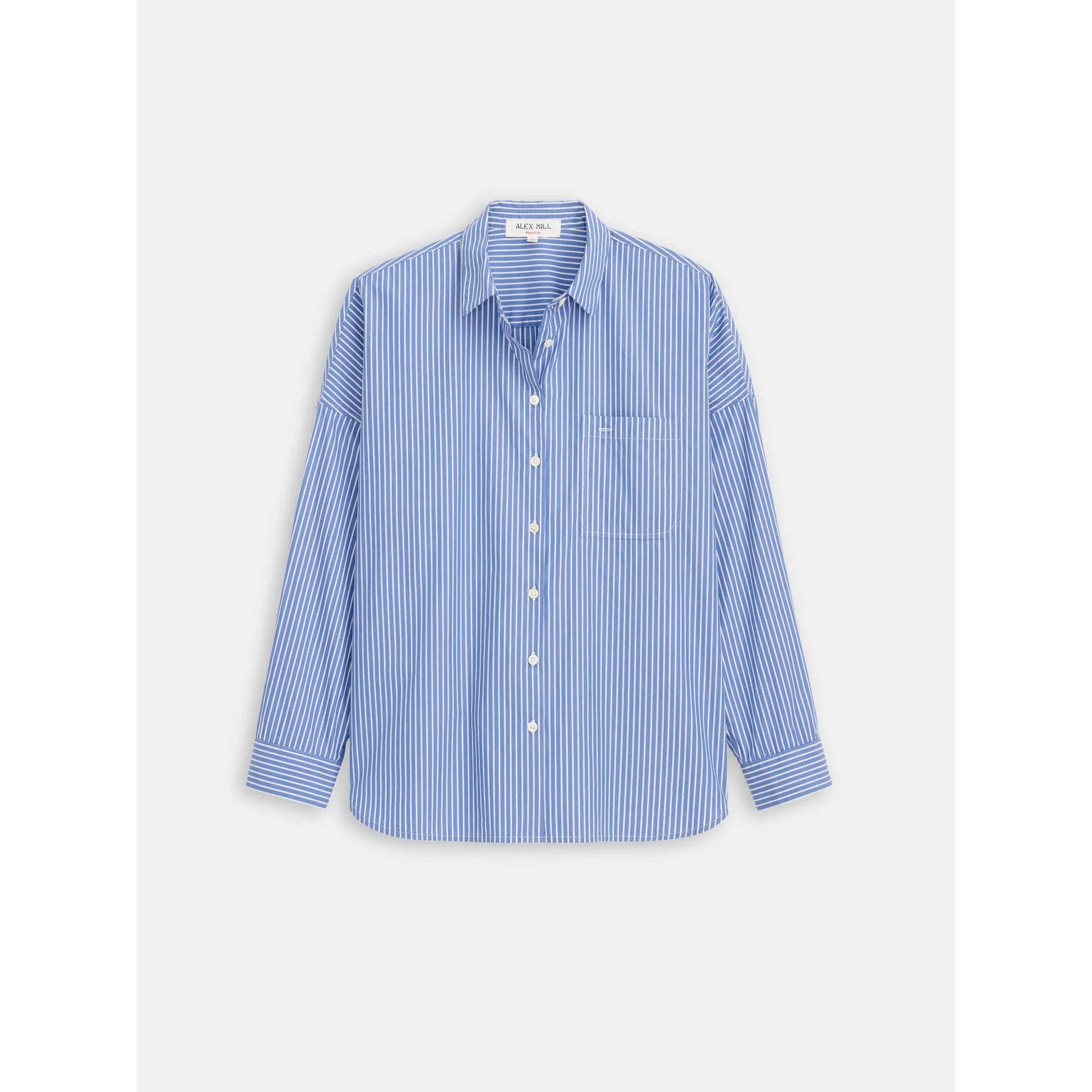 Jo Striped Shirt In Cotton Poplin - Blue/White Stripe - DUNE + SALT