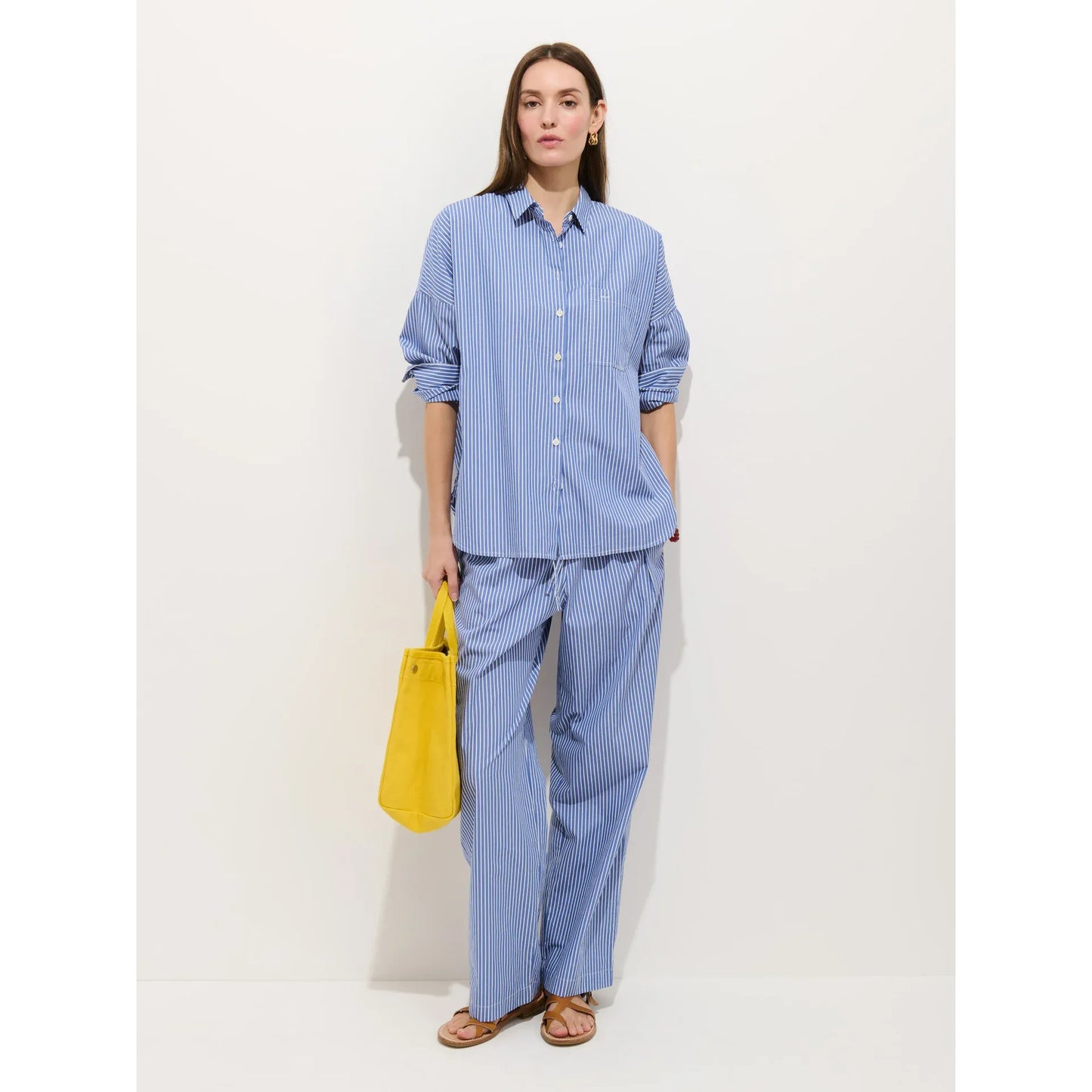 Jo Striped Shirt In Cotton Poplin - Blue/White Stripe - DUNE + SALT
