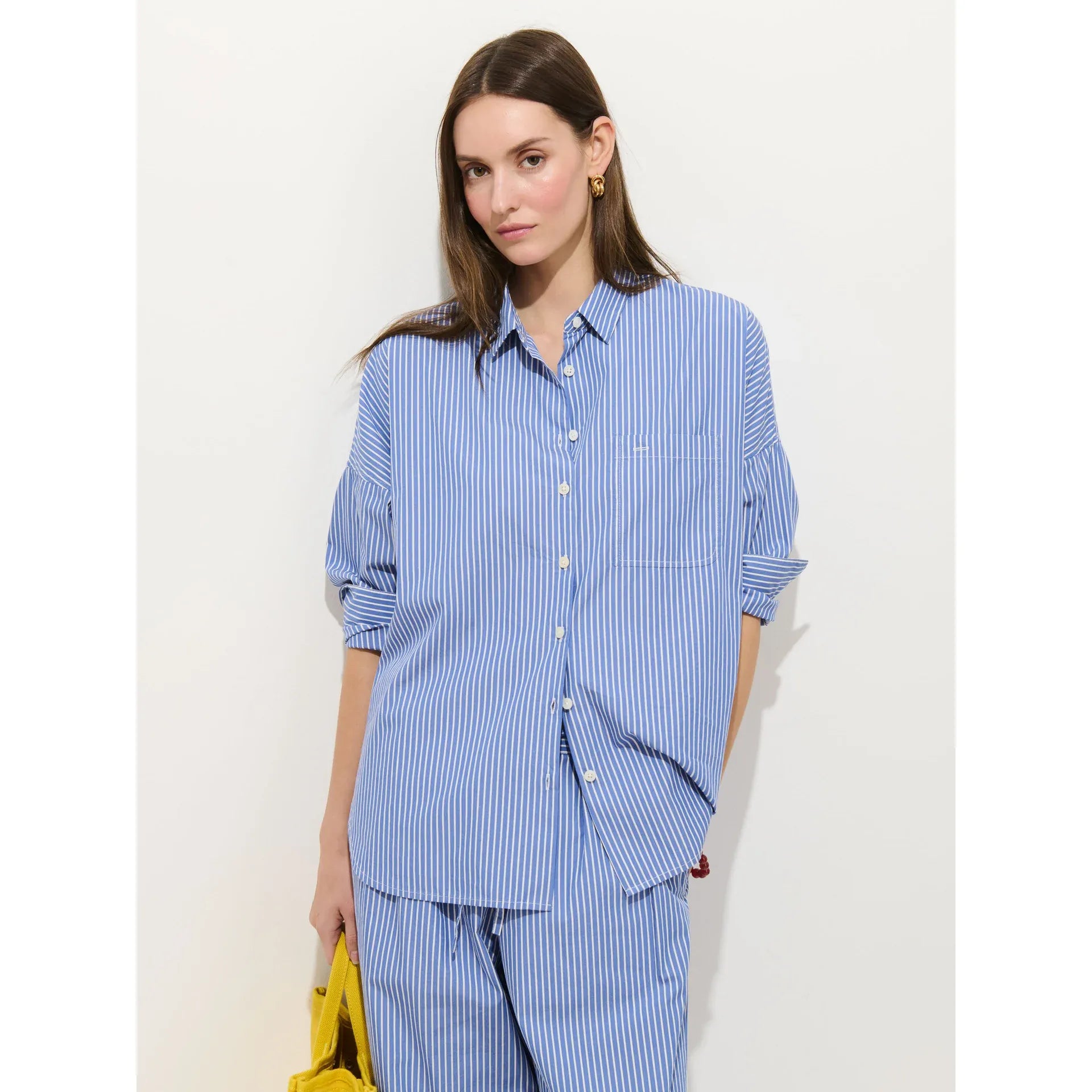 Jo Striped Shirt In Cotton Poplin - Blue/White Stripe - DUNE + SALT