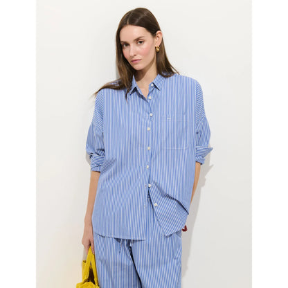 Jo Striped Shirt In Cotton Poplin - Blue/White Stripe - DUNE + SALT