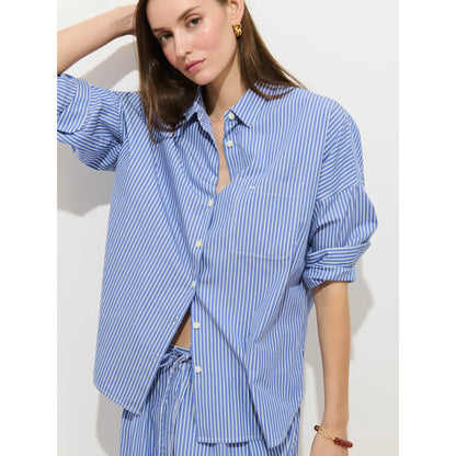 Jo Striped Shirt In Cotton Poplin - Blue/White Stripe - DUNE + SALT
