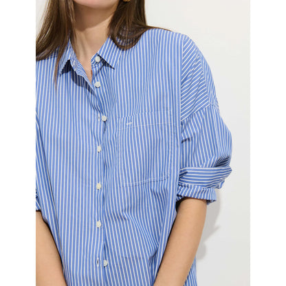 Jo Striped Shirt In Cotton Poplin - Blue/White Stripe - DUNE + SALT