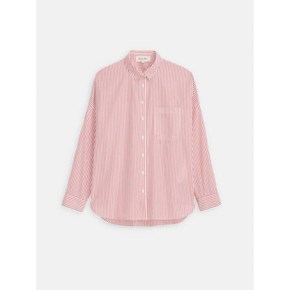 Jo Striped Shirt In Cotton Poplin - White/Red Stripe - DUNE + SALT