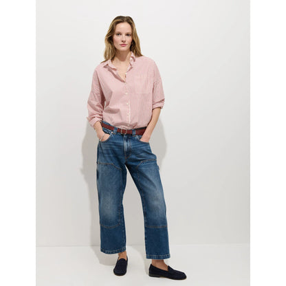Jo Striped Shirt In Cotton Poplin - White/Red Stripe - DUNE + SALT