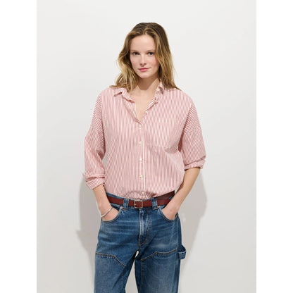 Jo Striped Shirt In Cotton Poplin - White/Red Stripe - DUNE + SALT