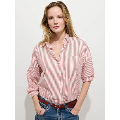 Jo Striped Shirt In Cotton Poplin - White/Red Stripe - DUNE + SALT