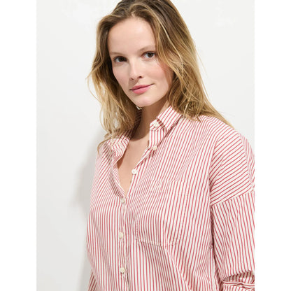 Jo Striped Shirt In Cotton Poplin - White/Red Stripe - DUNE + SALT