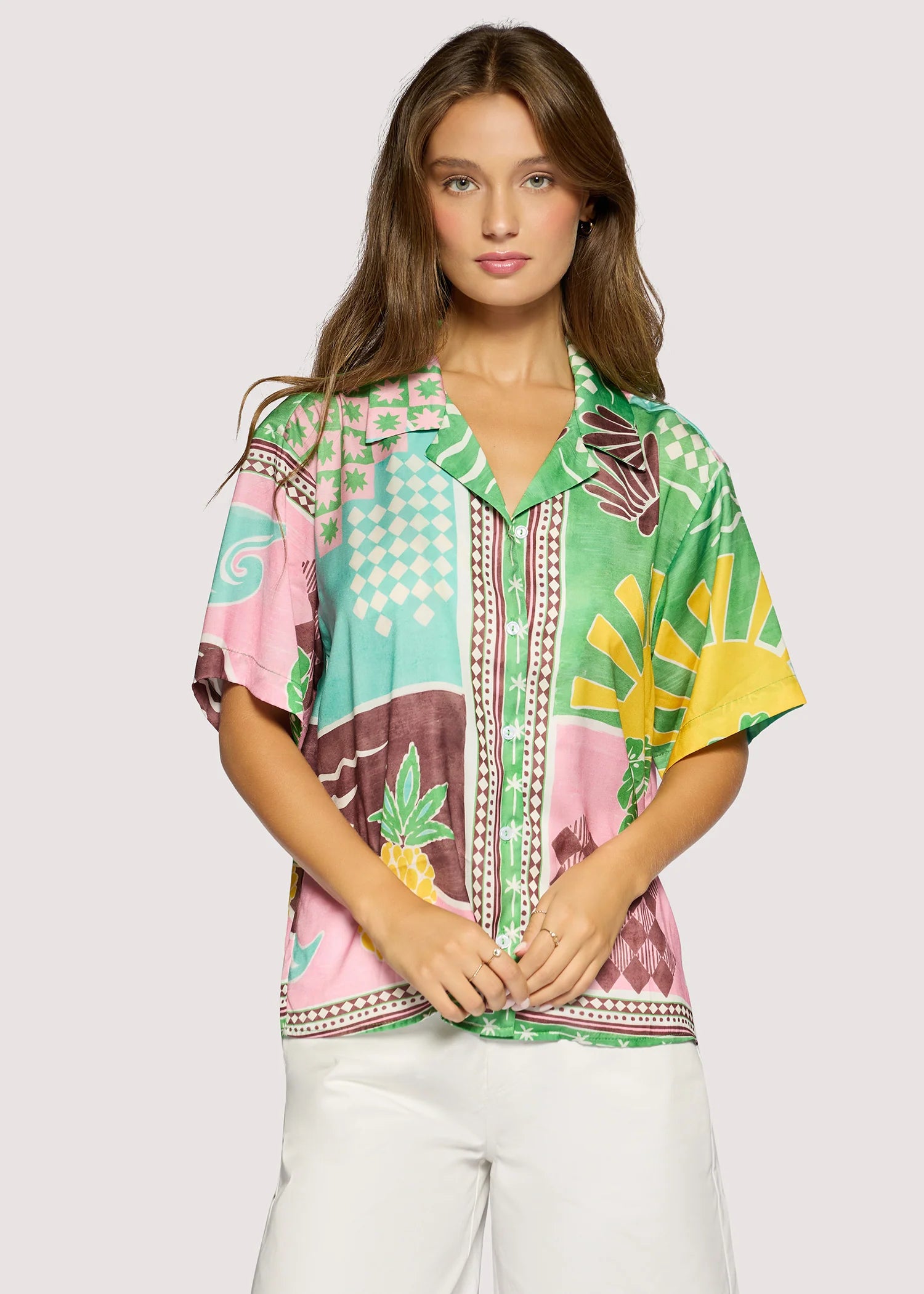 Isla Spell Button Down Shirt - Green Multi - DUNE + SALT
