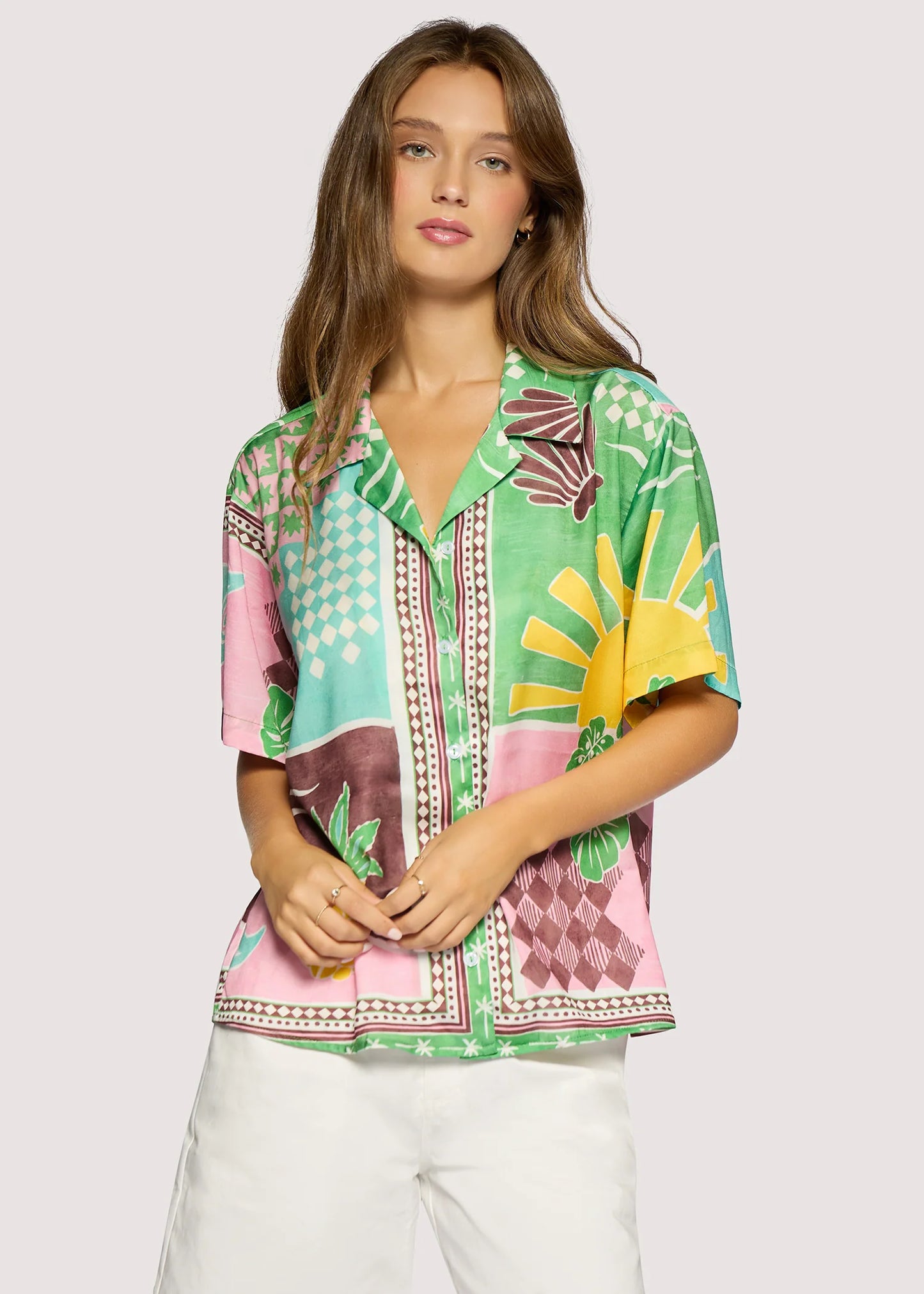 Isla Spell Button Down Shirt - Green Multi - DUNE + SALT