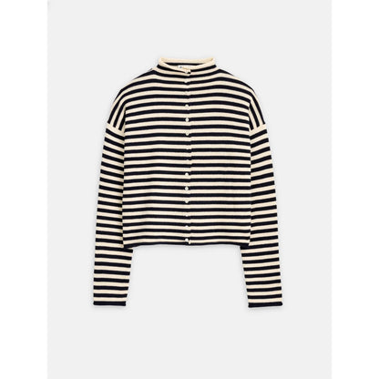 Taylor Striped Cardigan in Cotton Cashmere - Navy/Ivory - DUNE + SALT