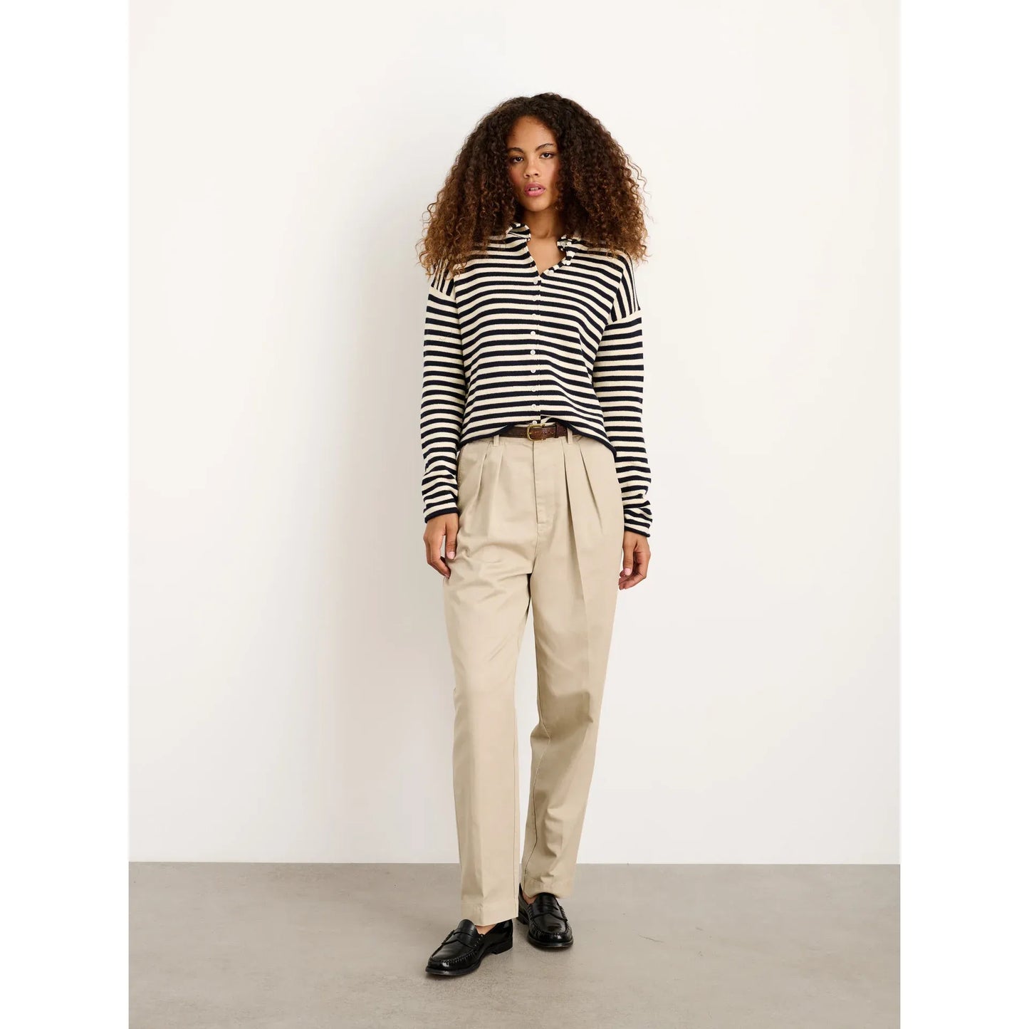 Taylor Striped Cardigan in Cotton Cashmere - Navy/Ivory - DUNE + SALT
