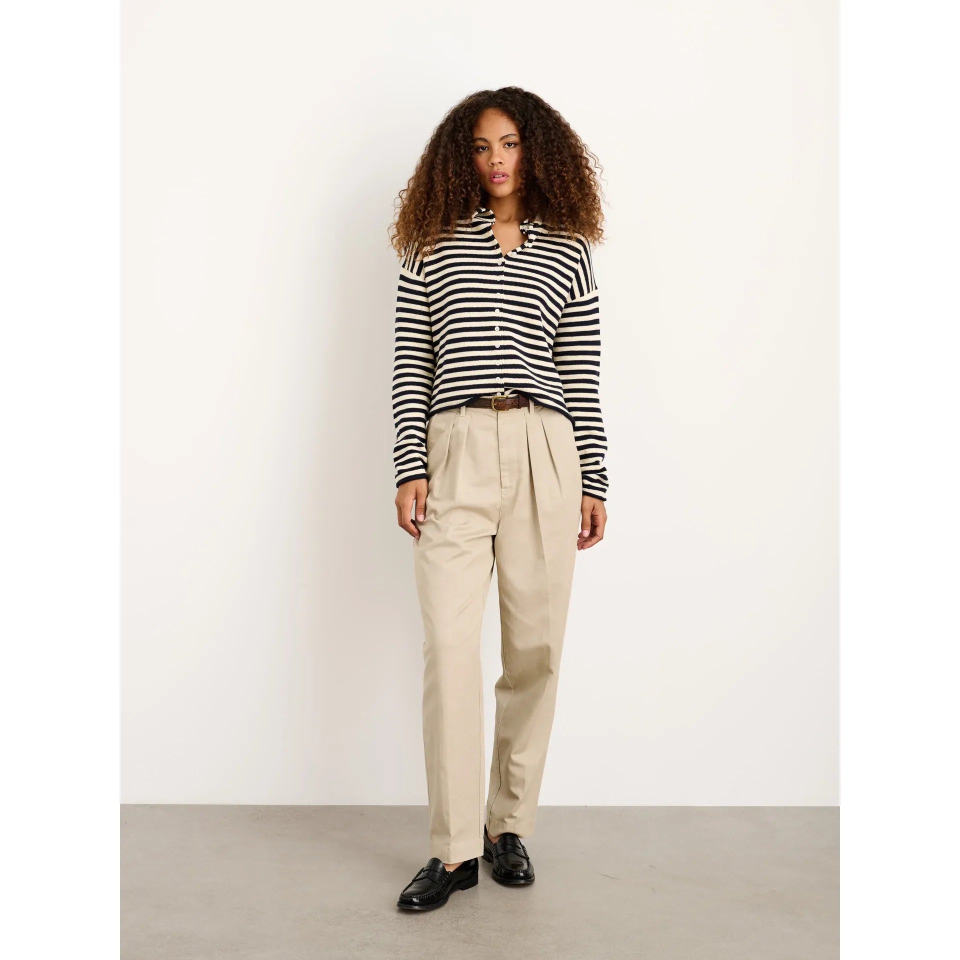 Taylor Striped Cardigan in Cotton Cashmere - Navy/Ivory - DUNE + SALT