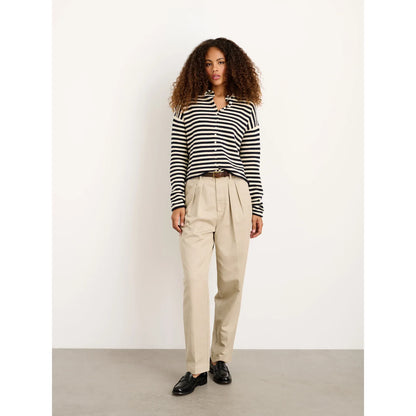 Taylor Striped Cardigan in Cotton Cashmere - Navy/Ivory - DUNE + SALT