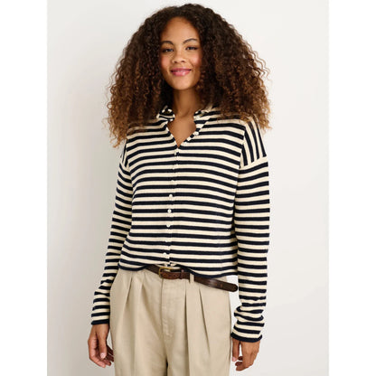 Taylor Striped Cardigan in Cotton Cashmere - Navy/Ivory - DUNE + SALT