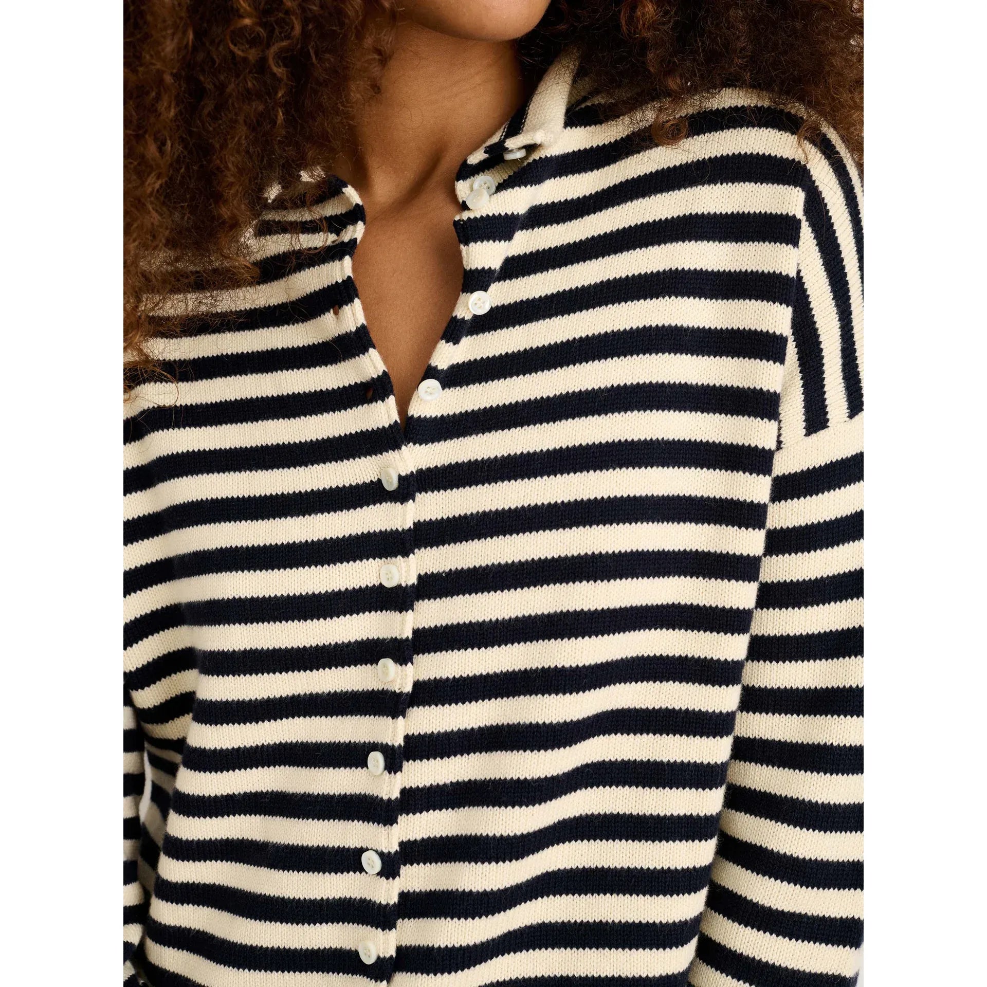 Taylor Striped Cardigan in Cotton Cashmere - Navy/Ivory - DUNE + SALT