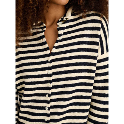 Taylor Striped Cardigan in Cotton Cashmere - Navy/Ivory - DUNE + SALT