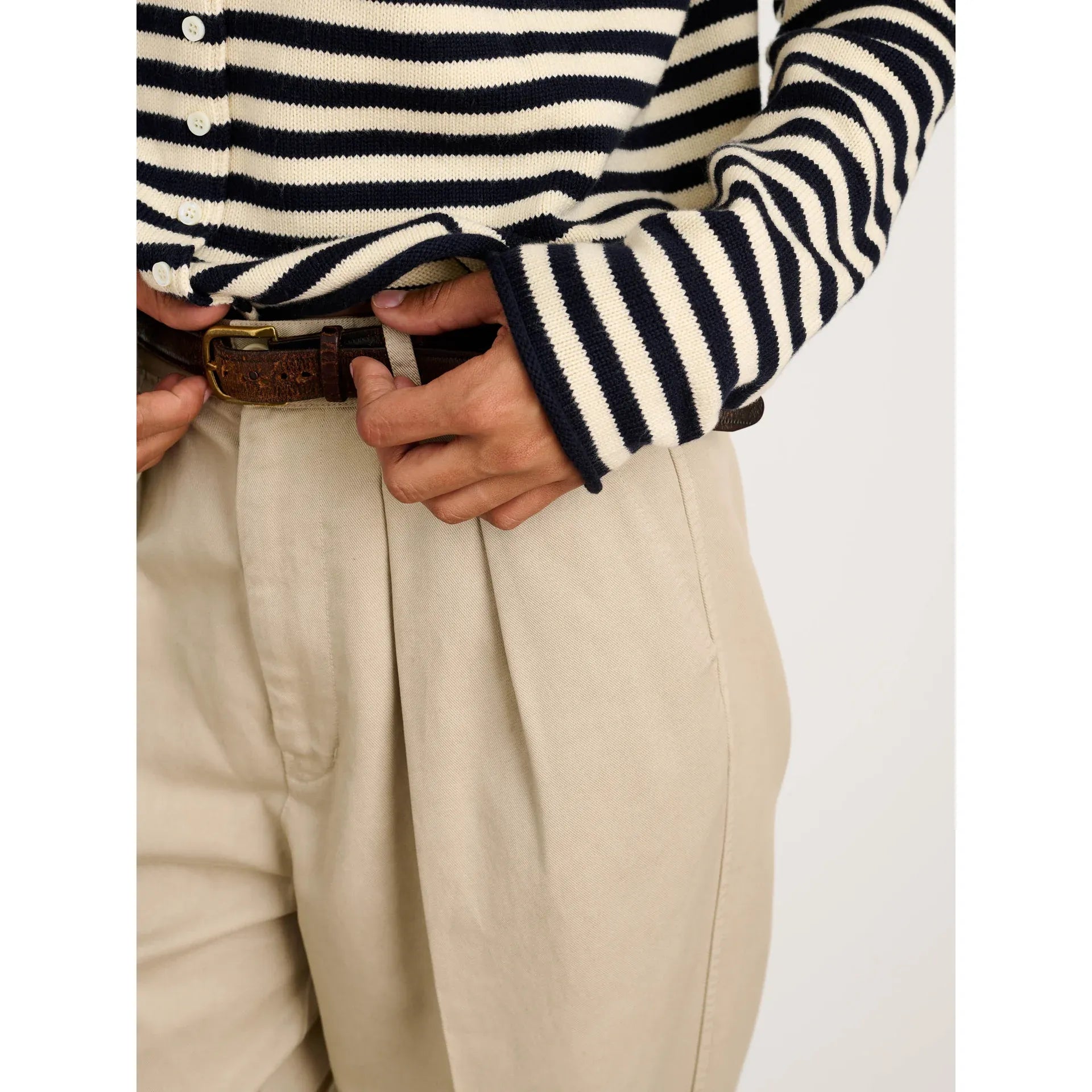 Taylor Striped Cardigan in Cotton Cashmere - Navy/Ivory - DUNE + SALT
