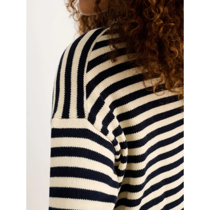 Taylor Striped Cardigan in Cotton Cashmere - Navy/Ivory - DUNE + SALT
