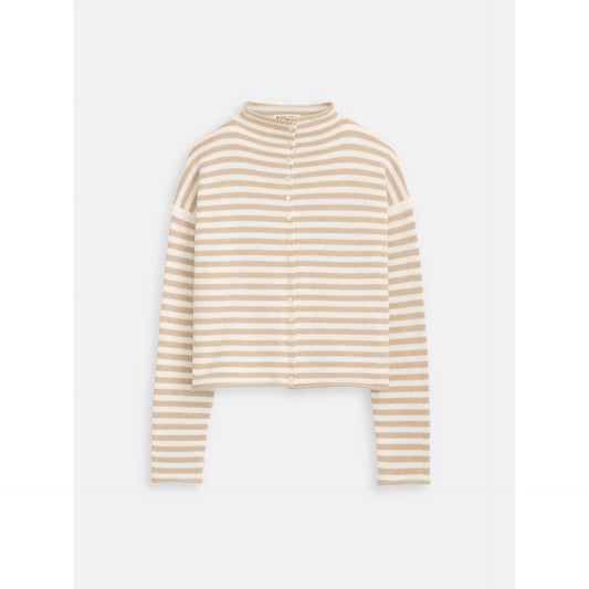 Taylor Striped Cardigan in Cotton Cashmere - Sand/Ivory - DUNE + SALT