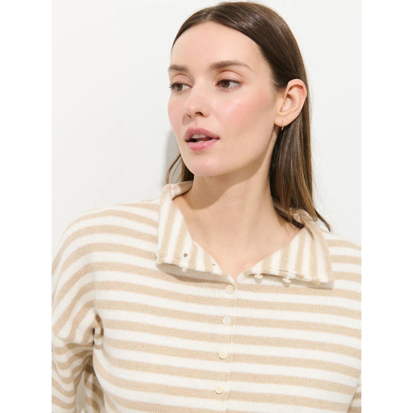 Taylor Striped Cardigan in Cotton Cashmere - Sand/Ivory - DUNE + SALT
