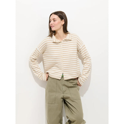 Taylor Striped Cardigan in Cotton Cashmere - Sand/Ivory - DUNE + SALT