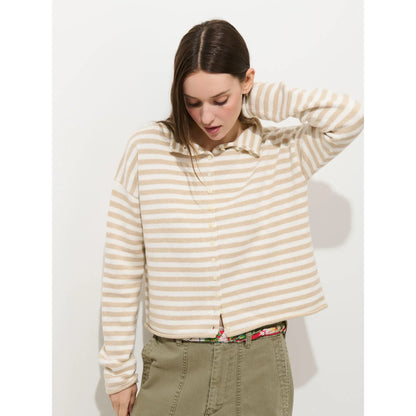 Taylor Striped Cardigan in Cotton Cashmere - Sand/Ivory - DUNE + SALT