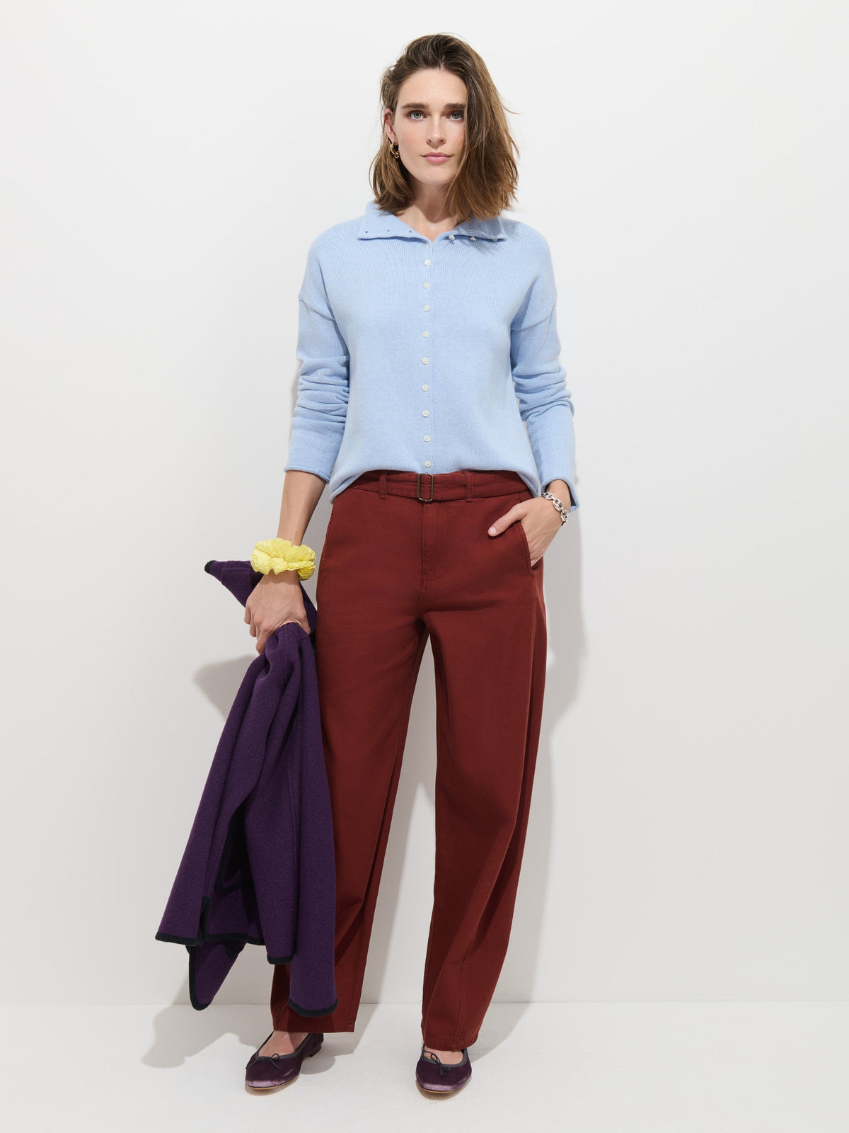 Taylor Cardigan in Cotton Cashmere - Heather Blue