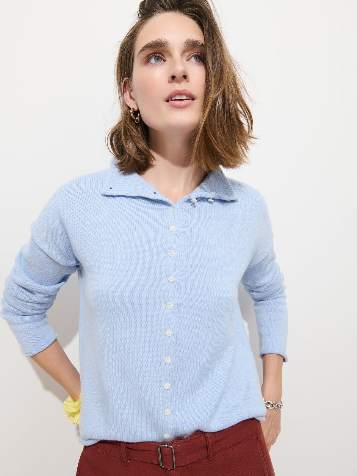 Taylor Cardigan in Cotton Cashmere - Heather Blue