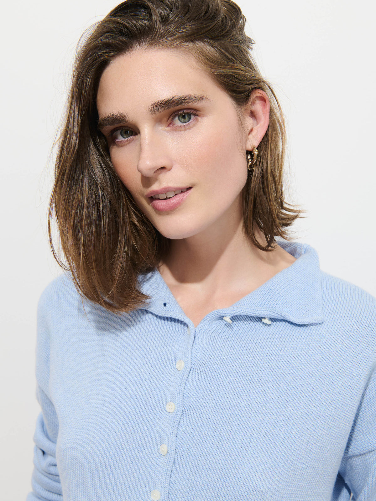 Taylor Cardigan in Cotton Cashmere - Heather Blue