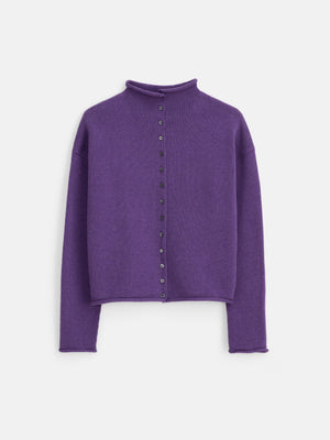 Women's Taylor Cardigan in Peruvian Purple cotton cashmere by Alex Mill, featuring a cozy, stylish knit design.