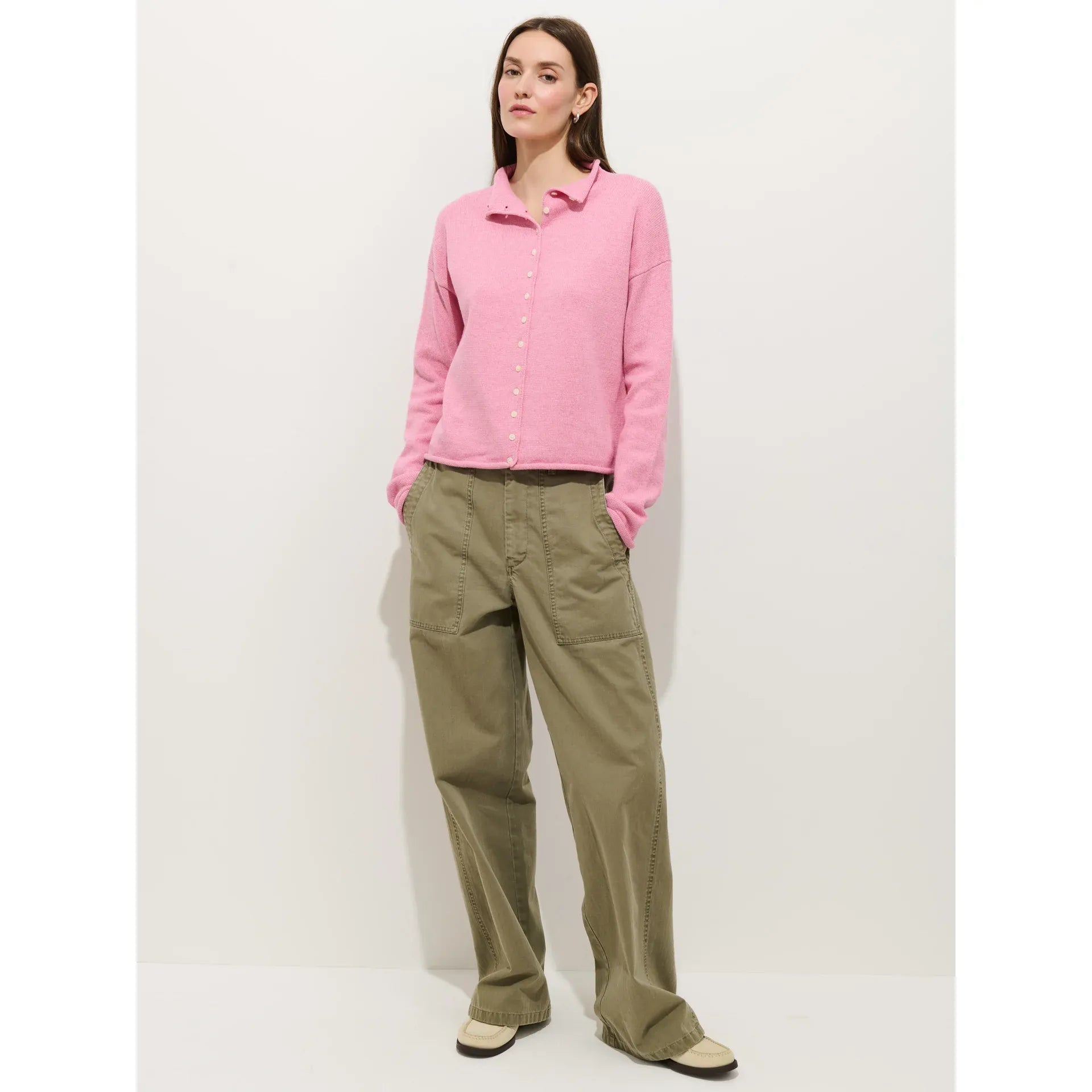 Taylor Cardigan in Cotton Cashmere - Pink Lady - DUNE + SALT