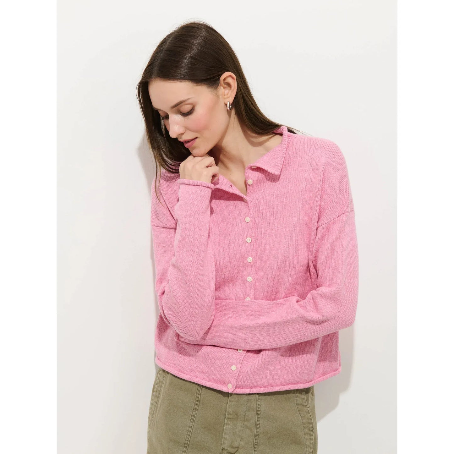 Taylor Cardigan in Cotton Cashmere - Pink Lady - DUNE + SALT