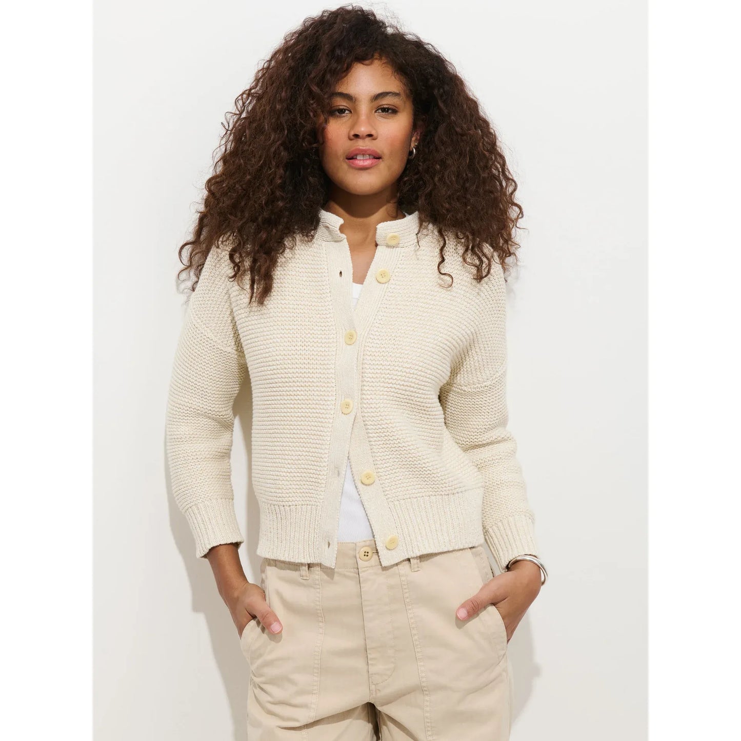 Nico Cardigan in Cotton - Marled Ivory - DUNE + SALT