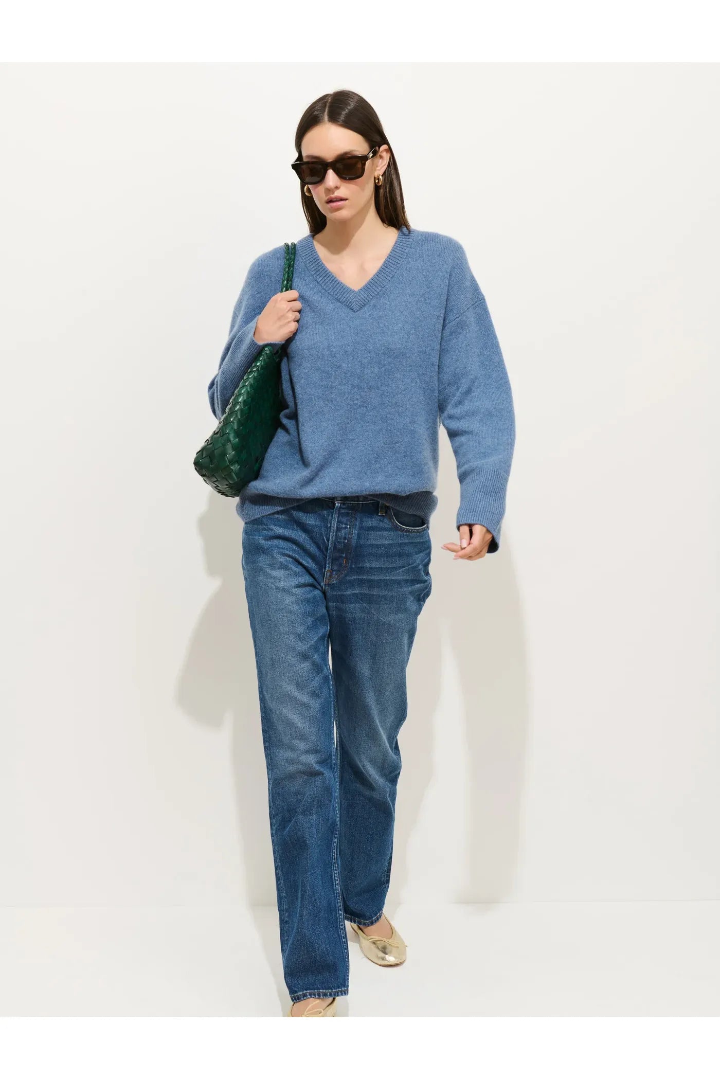 Rowan Cashmere V-Neck Sweater - Baltic - DUNE + SALT