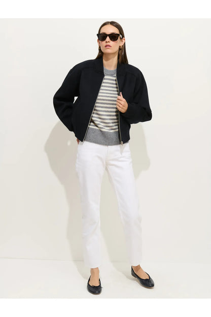 Marais Striped Cashmere Crewneck Sweater - Heather Grey/Ivory - DUNE + SALT