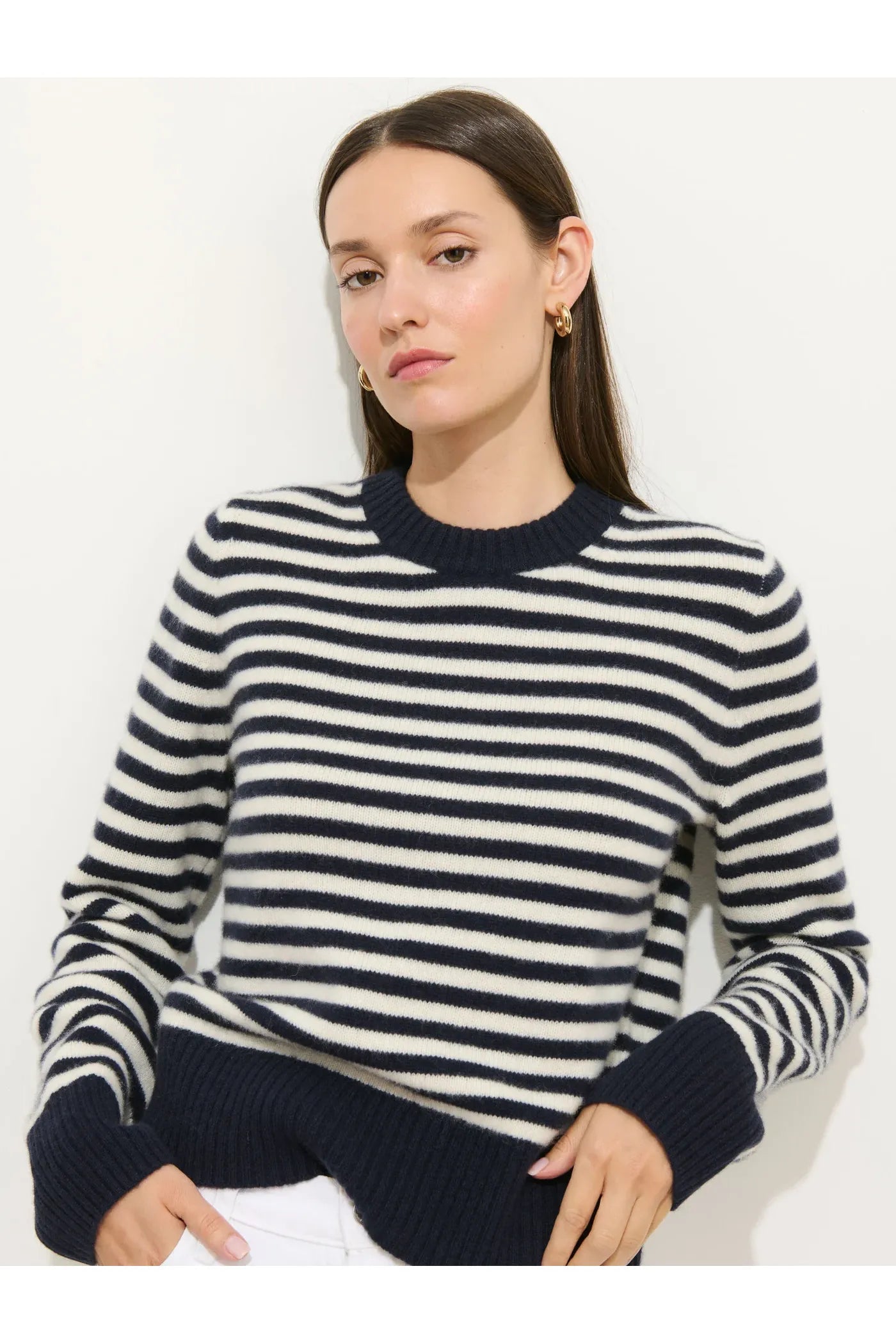 Marais Striped Cashmere Crewneck Sweater - Navy/Ivory - DUNE + SALT