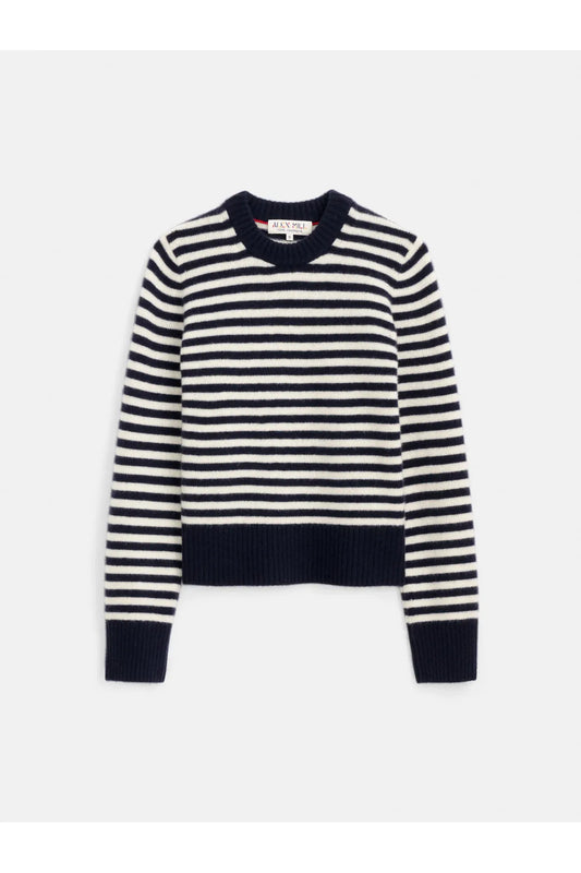 Marais Striped Cashmere Crewneck Sweater - Navy/Ivory - DUNE + SALT
