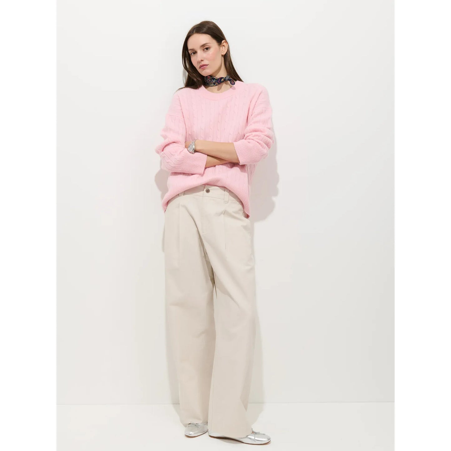 Charlie Cable Sweater in Cashmere - Rose Quartz - DUNE + SALT