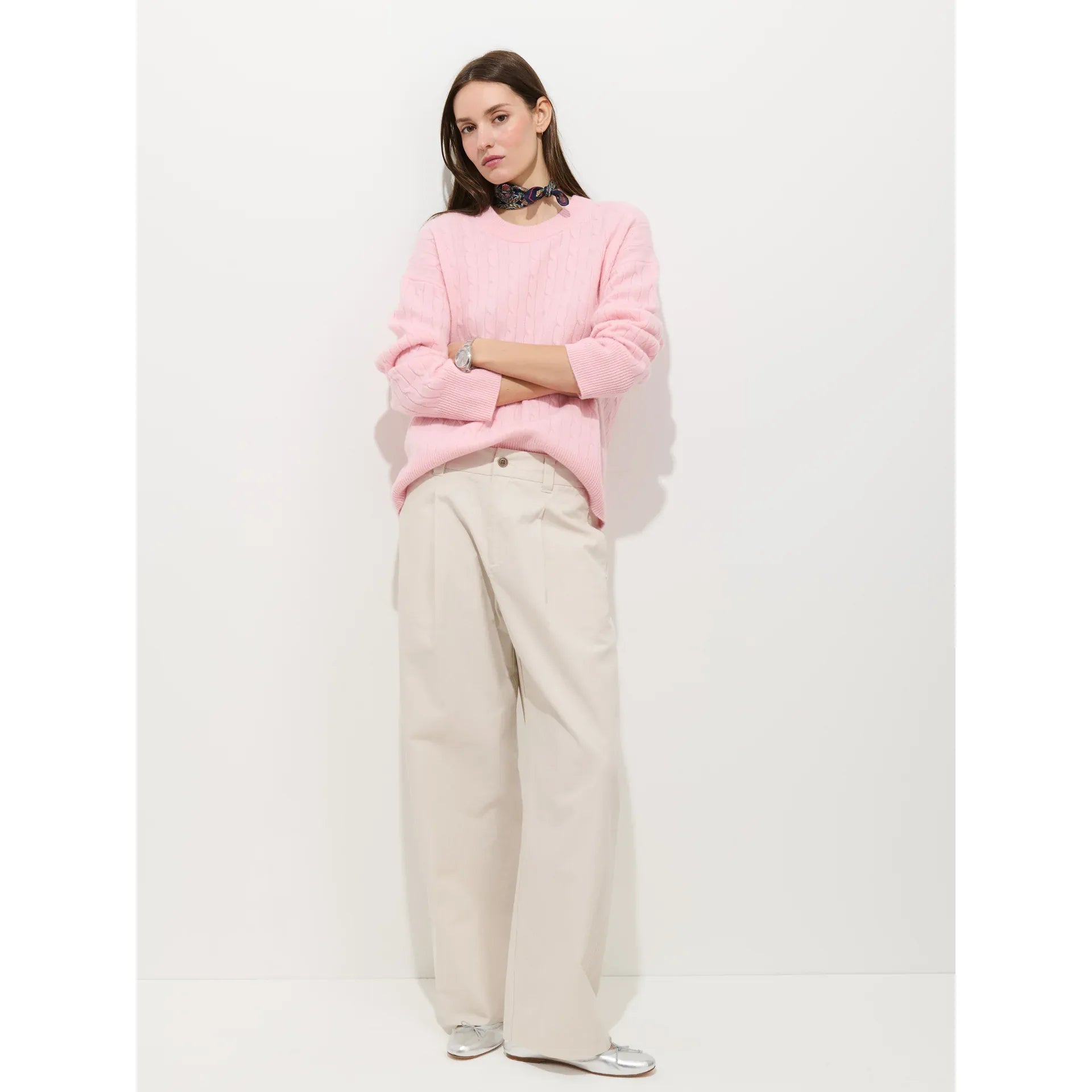 Charlie Cable Sweater in Cashmere - Rose Quartz - DUNE + SALT