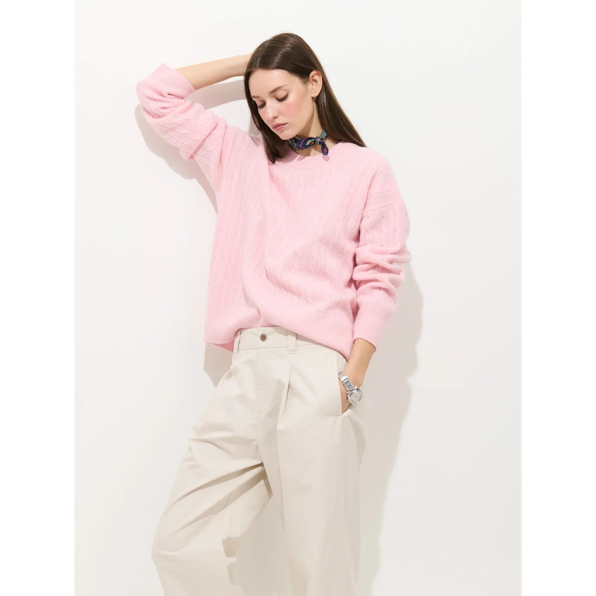 Charlie Cable Sweater in Cashmere - Rose Quartz - DUNE + SALT