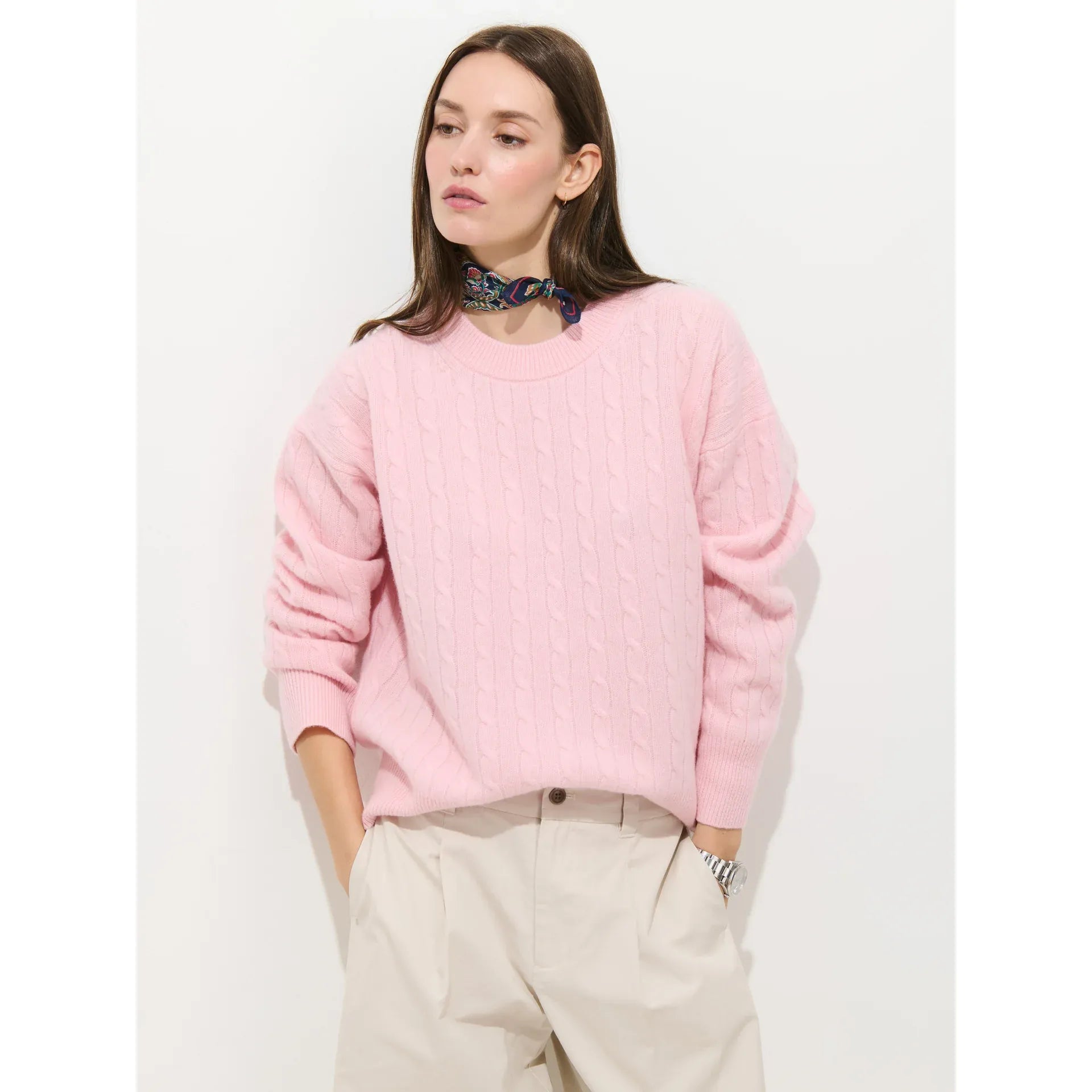 Charlie Cable Sweater in Cashmere - Rose Quartz - DUNE + SALT